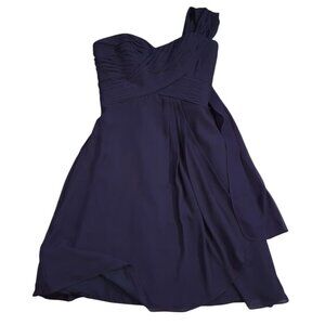 Bill Levkoff Navy One Shoulder Chiffon Dress Size 10 Bridesmaid.